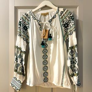 Rose and Rose Deauville white cotton embroidered top, sz small, NWT